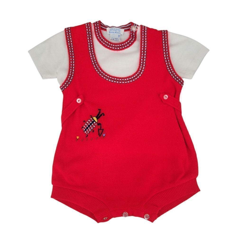 Neiman Marcus Vintage Red Knit Bubble Romper with Embroidered Matching Top Set